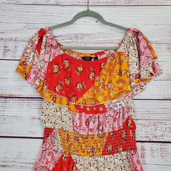 Mlle Gabrielle Paisley Country Cottage Ruffle L Midi Dress Hi Lo Hem Boho Festiv - Picture 3 of 16